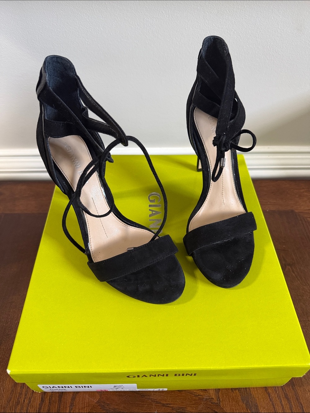 Gianni Bini Black Jordie Suede Lace-Up Stiletto Sandals